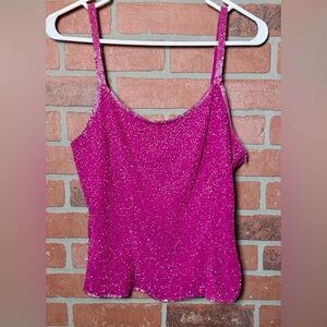 VTG 90s/ Y2K Cache Pink Beaded 100% Silk Top